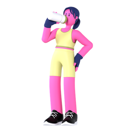 Woman Drink Water  3D Illustration