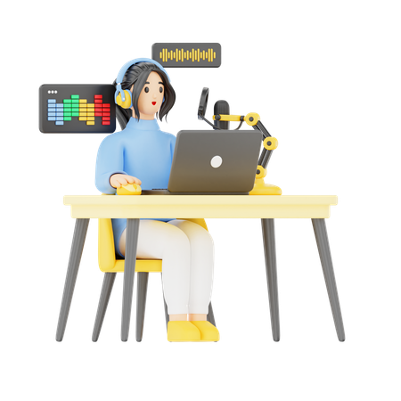 Woman Editing Podcast Audio  3D Icon