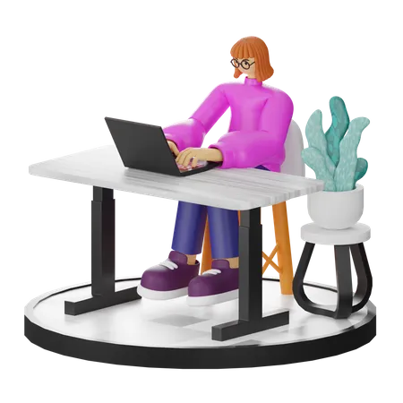 Woman employee working on laptop  3D Illustration