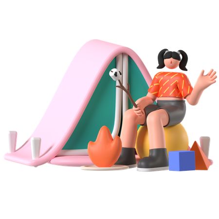 Woman Enjoy Camping  3D Illustration