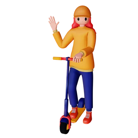 Woman enjoying electric scooter ride  3D Illustration
