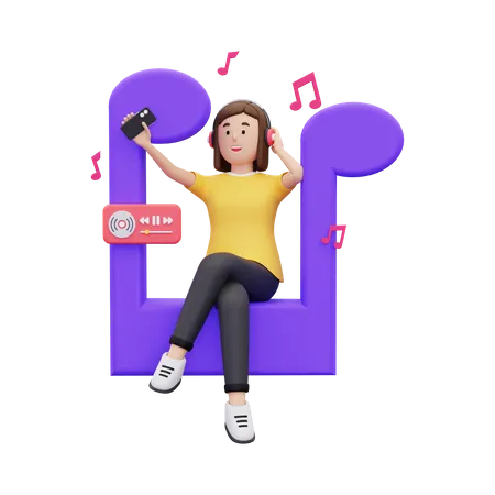 Woman enjoying music  3D Illustration