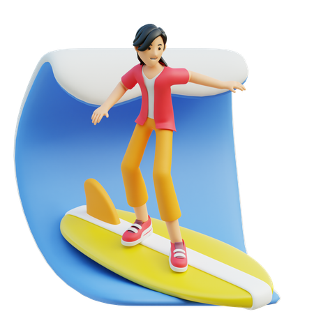 Woman Enjoying Surfing  3D Illustration