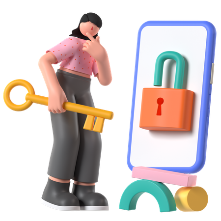Woman ensures Phone Lock  3D Icon