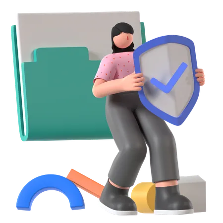 Woman ensuring Data Protection  3D Illustration