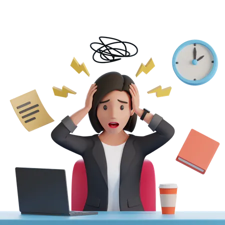 Woman experience stress due to work  3D Illustration