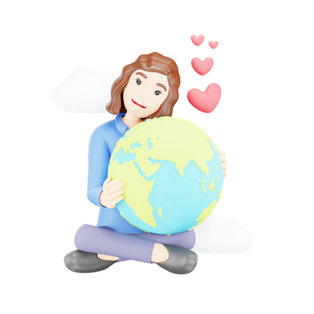 Woman Expressing Love for the Earth  3D Illustration