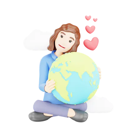 Woman Expressing Love for the Earth  3D Illustration