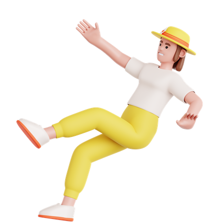 Woman Falling on Slippery Floor  3D Illustration