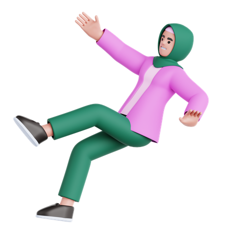 Woman Falling on Slippery Floor  3D Illustration