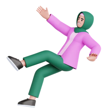 Woman Falling on Slippery Floor  3D Illustration