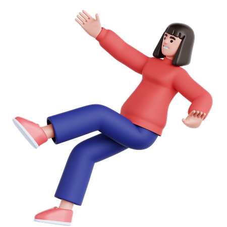 Woman Falling on Slippery Floor  3D Illustration