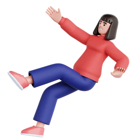 Woman Falling on Slippery Floor  3D Illustration