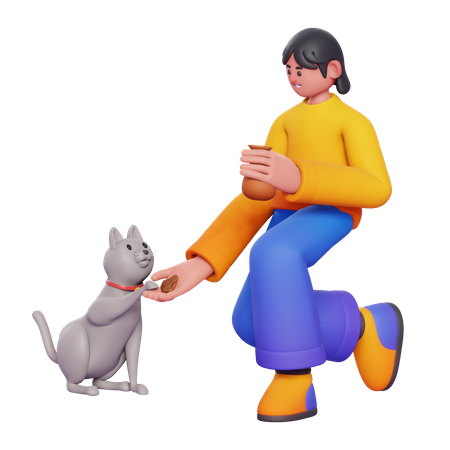 Woman Feeding Cat 3D Illustration