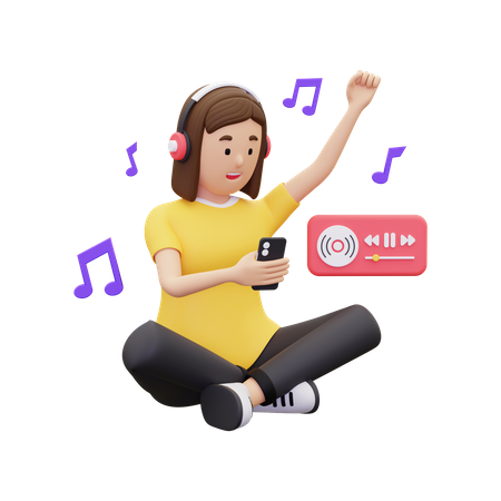 Woman feel happy when listening to music  3D Icon