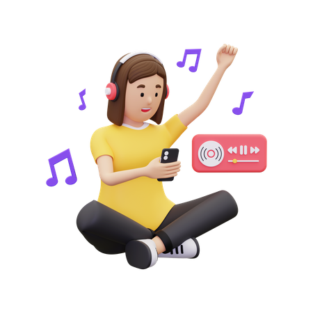 Woman feel happy when listening to music  3D Illustration