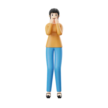 Woman Feeling Scary  3D Illustration