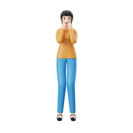 Woman Feeling Scary  3D Illustration