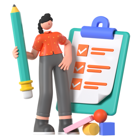 Woman Filling Survey  3D Illustration