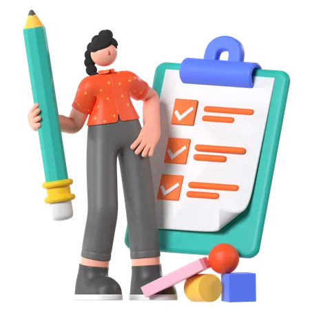 Woman Filling Survey  3D Illustration