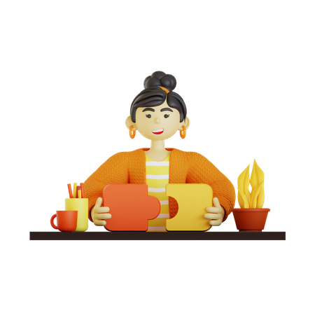 Woman find solution puzzle  3D Icon