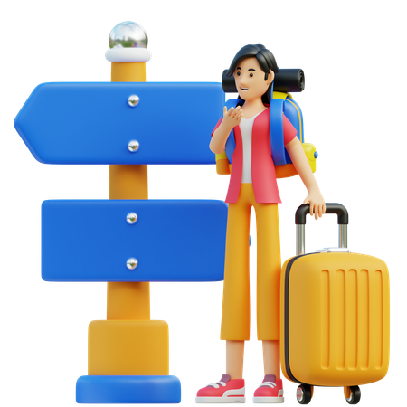 Woman Finding Direction From Direction Board  3D Illustration