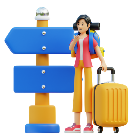 Woman Finding Direction From Direction Board  3D Illustration