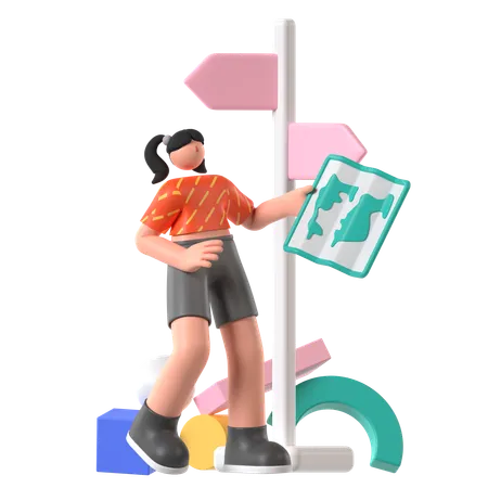 Woman Finding Location  3D Illustration
