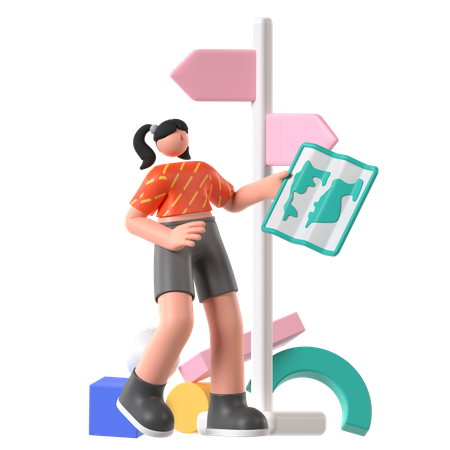 Woman Finding Location  3D Illustration