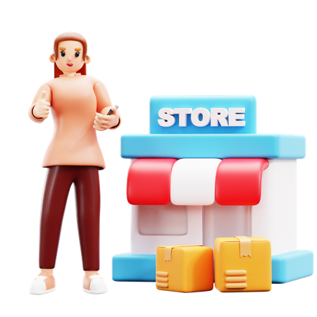 Woman finding store location  3D Illustration