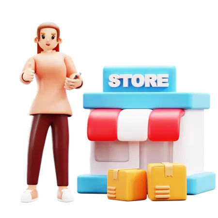 Woman finding store location  3D Illustration