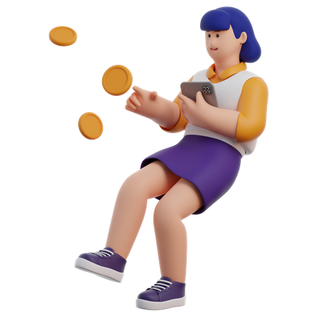 Woman Floating With Coins  3D Icon
