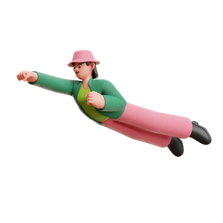 Woman Flying On Air  3D Illustration