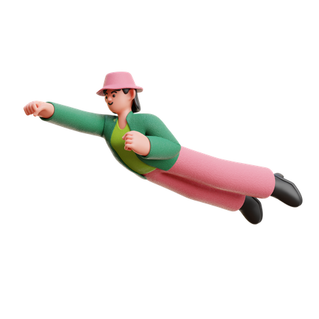 Woman Flying On Air 3D Illustration