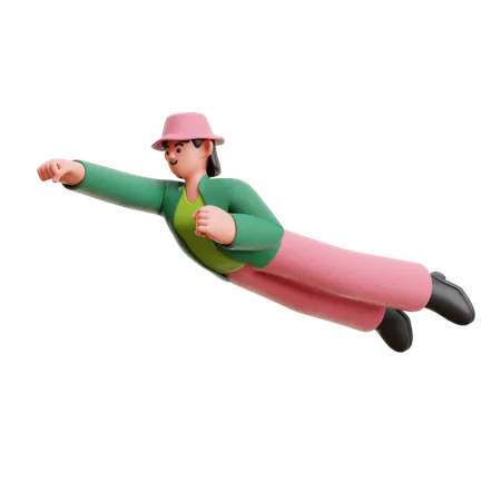 Woman Flying On Air 3D Illustration