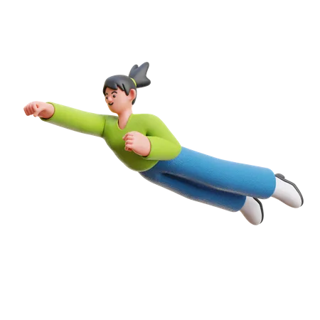 Woman Flying On Air  3D Illustration