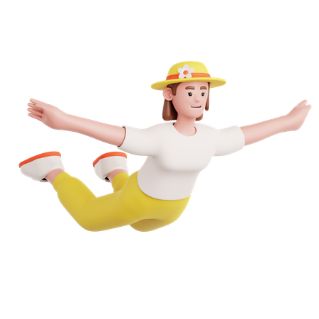 Woman Flying Pose  3D Illustration