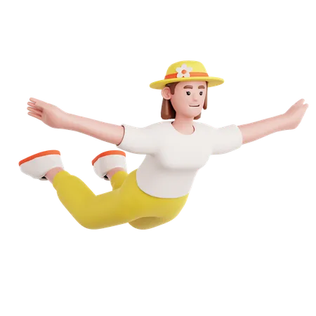 Woman Flying Pose  3D Illustration