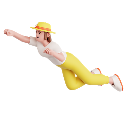 Woman Flying Pose  3D Illustration