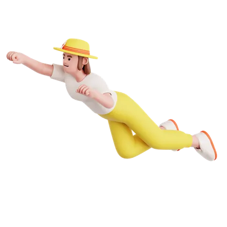 Woman Flying Pose  3D Illustration