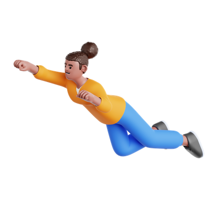 Woman Flying Pose  3D Illustration