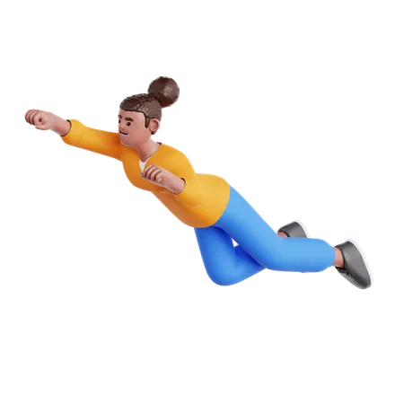 Woman Flying Pose  3D Illustration