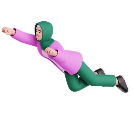 Woman Flying Pose  3D Illustration