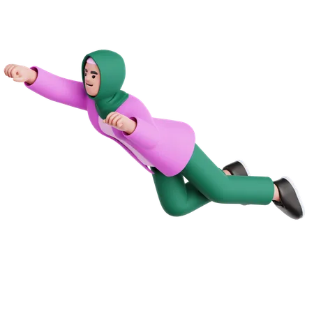 Woman Flying Pose  3D Illustration