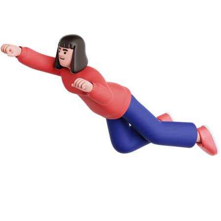 Woman Flying Pose  3D Illustration