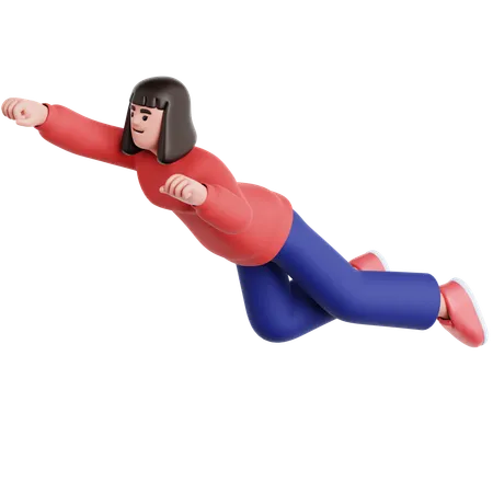 Woman Flying Pose  3D Illustration