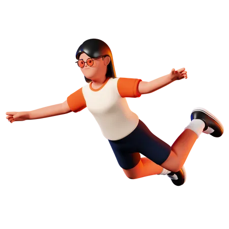 Woman With Fun Flying Pose 3D Illustration