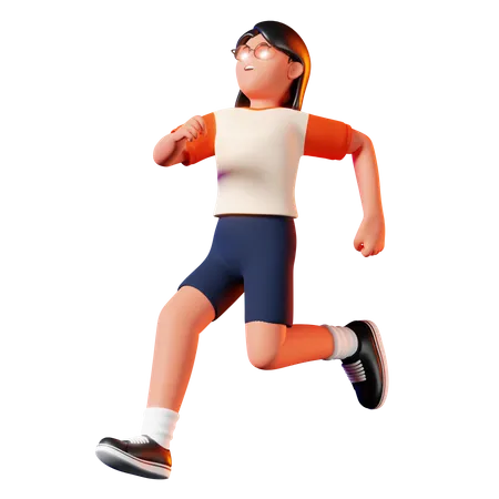 Woman With Funny And Fast Running Pose 3D Illustration