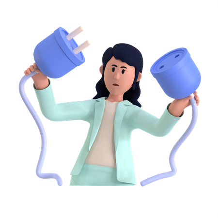 Woman Getting Disconnect  3D Illustration