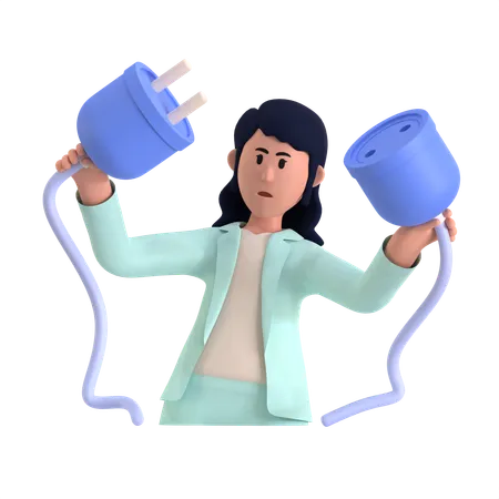 Woman Getting Disconnect  3D Illustration